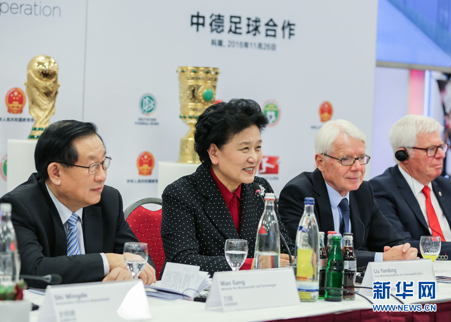11月26日，中國國務院副總理劉延東在德國科隆足球俱樂部出席中德足球發展座談會。 新華社記者單宇琦攝