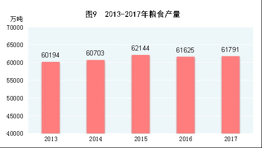 （圖表）[兩會·2017年統計公報]圖9：2013-2017年糧食產量