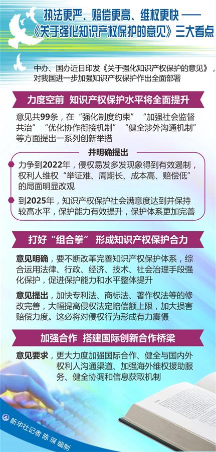 （圖表）[新華調(diào)查]執(zhí)法更嚴、賠償更高、維權(quán)更快——《關(guān)于強化知識產(chǎn)權(quán)保護的意見》三大看點