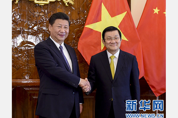 11月6日，中共中央總書記、國家主席習近平在河內同越南國家主席張晉創舉行會談。 新華社記者李學仁攝