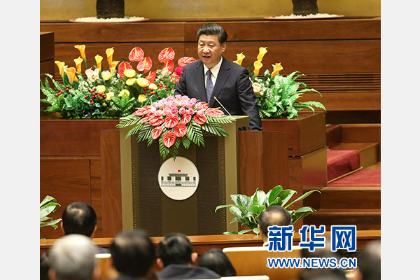 11月6日，中共中央總書記、國家主席習近平在越南國會發表題為《共同譜寫中越友好新篇章》的重要演講。 新華社記者 龐興雷 攝